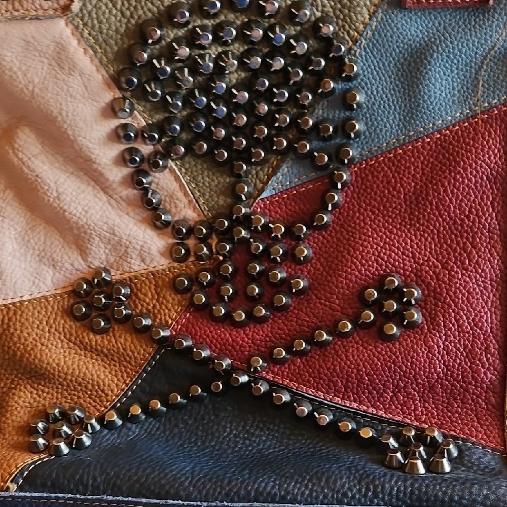 Amerileather Studded Multicolor Patchwork Tote Pu… - image 3